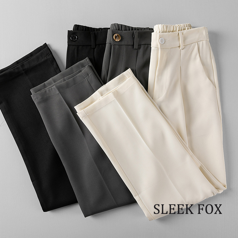 Pantalones finos de verano para hombres rectos sueltos japoneses de color sólido simple drapeado casual de alta gama pantalones de traje beige image 1