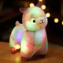 彩色七彩发光羊驼毛绒玩具夜光发光公仔娃娃按钮开关控制外贸