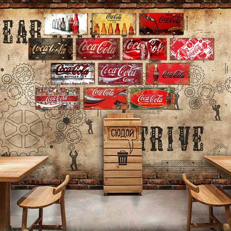 Ретро табличка (Coca Cola) 15×30 см, железная настенная декорация для бара и дома