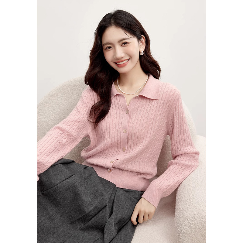 패션 라펠 트위스트 올 매치 스웨터 2024 가을 새로운 절묘한 스타일 여성 톱 1F8931661