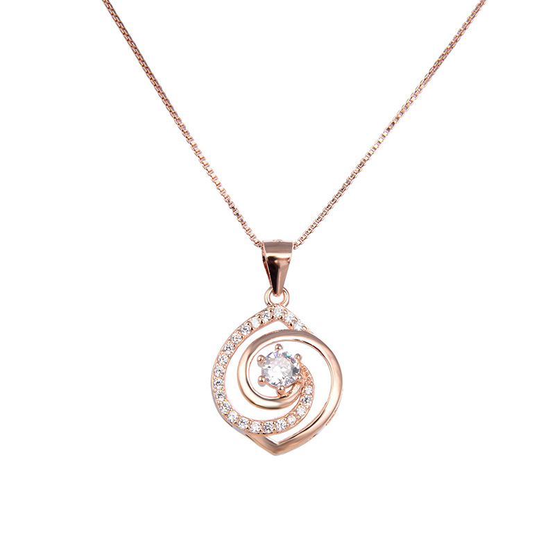 Corea del Sur moda simple elegante clavícula cadena collar accesorios s925 plata esterlina simple viento-Giro en forma de vórtice ZIRCON colgante para mujeres