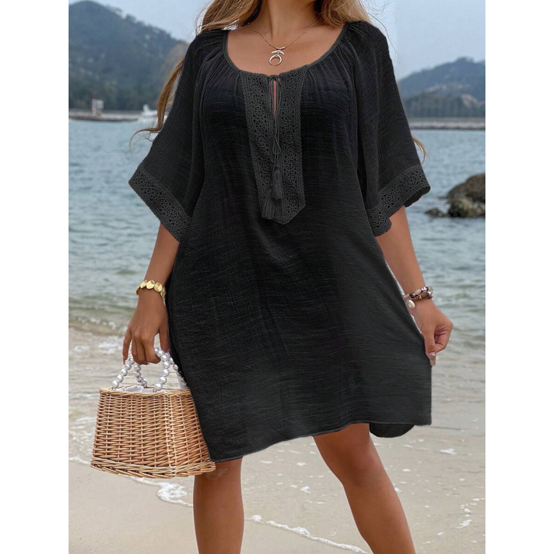 2025 comercio exterior mujeres Beachwear damas verano con bordas encaje de contraste
