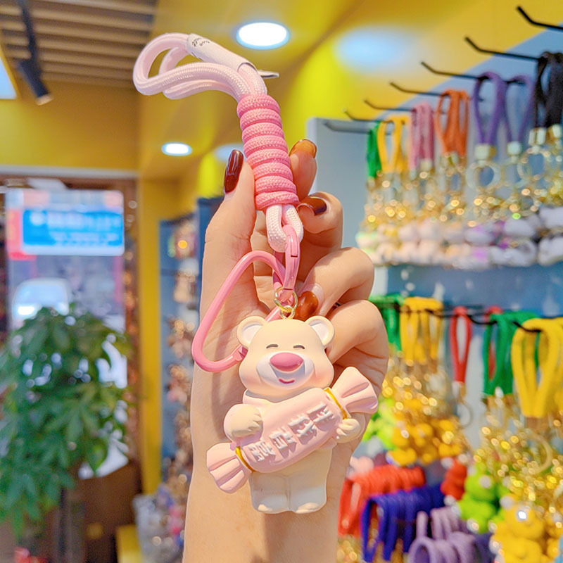 Resina de dibujos animados fresa caramelo oso llavero mujer lindo exquisito teléfono móvil cadena pulsera muñeca llavero adornos