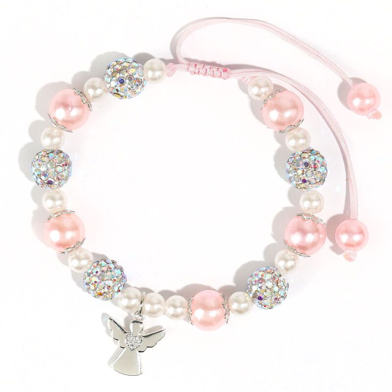 Women's Pearl Bracelet Stainless Steel Angel Pendant Pink Pearl Braided Bracelet Bala Bead Diamond-Encrusted Angel Bracelet Women's Pearl Bracelet Stainless Steel Angel Pendant Pink Pearl Braided Bracelet Bala Bead Diamond-Encrusted Angel Bracelet