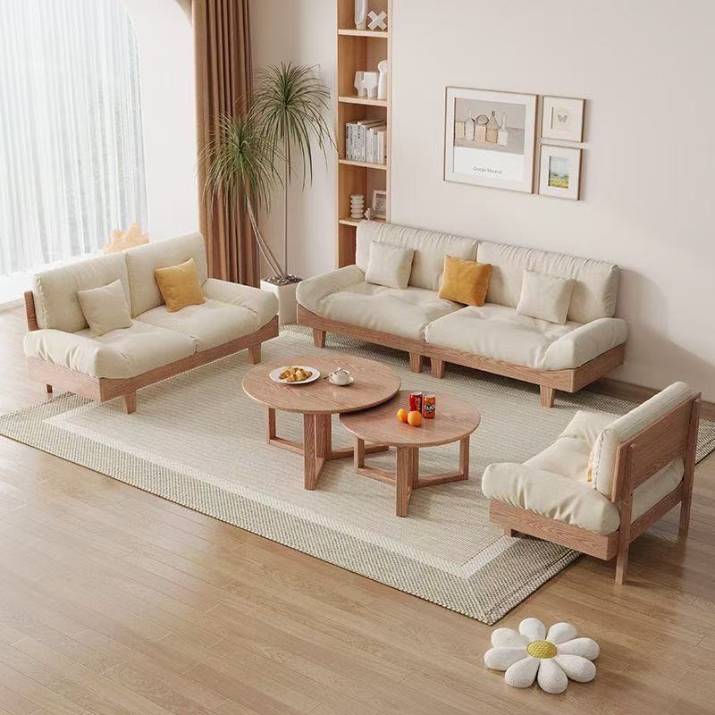 Nordic Ash Solid Wood Sofa Combination Cloud Cream Style Home Large and Small Log Living Room Corner Sofa