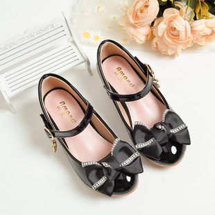 New Style Girls' School Shoes for Spring and Autumn, Children's Leather Shoes, Single High-Heeled Round-Toe Korean Style Little Girls' Fashionable Princess Shoes