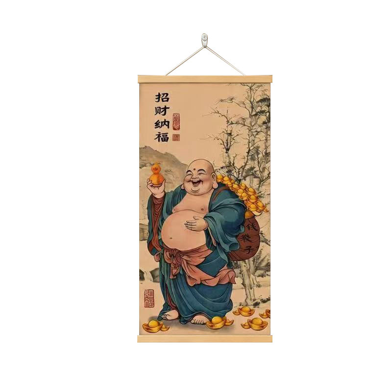 New Chinese style Maitreya Buddha hanging painting, entrance hall, living room decoration painting, lucky scroll painting, Zen home mural 3
