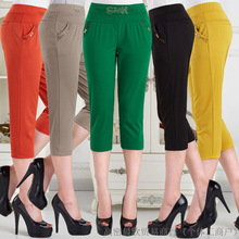 中年女裤夏季弹力薄款中裤女中老年妈妈大码分高腰五分裤短裤马裤