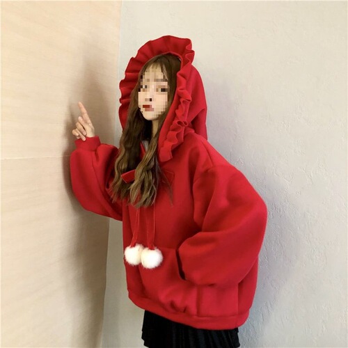 Cute and Charming Women's Winter Sweater, Korean Style Loose Fleece Lined Thick Hooded Jacket for School Girls and Best Friends