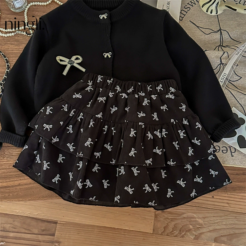 柠里 Autumn set, юбка, детский вязаный свитер, куртка, детская одежда, западный стиль