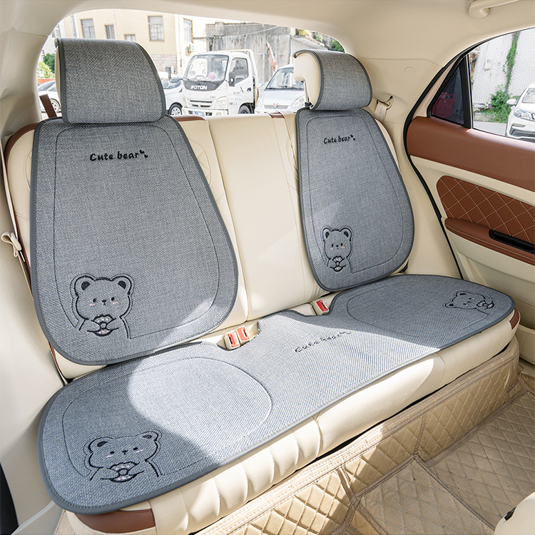 New Linen Donut Bear Cartoon Four Seasons Car Seat Cushion Set
