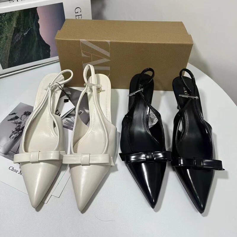 ZA New 2024 Summer Pointed Rear Tie-up Stiletto Heels Women's Dew Heel Shallow Mouth Fashion Single Shoes Sandals Women's Trendy