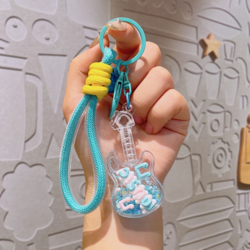 アクリル小さなギター流砂ボトル発光キーホルダーオイルペンダントカップルキーホルダーペンダント小さなギフト卸売|undefined