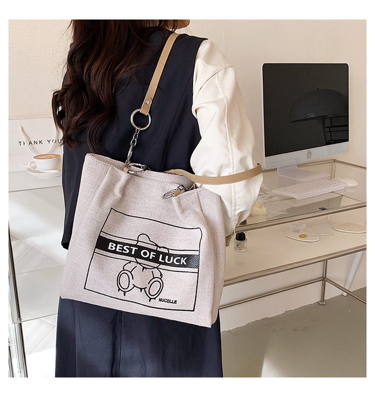 Simple Letters Printing Square Canvas Large-capacity Shoulder Bag 34*28*12cm display picture 4