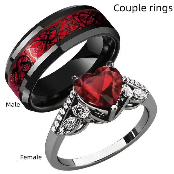 Cross-Border Temu Xiyin Gothic Style Couple Ring Set Fashionable and Exquisite Elegant Ring