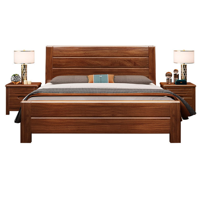 Moderno chino nogal cama de madera maciza 1,8 m dormitorio principal cama doble 1,5 simple almacenamiento económico muebles de dormitorio