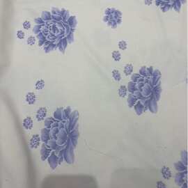 国风浅米底紫牡丹印花面料 网纱复合女童旗袍连衣裙新中式汉服布