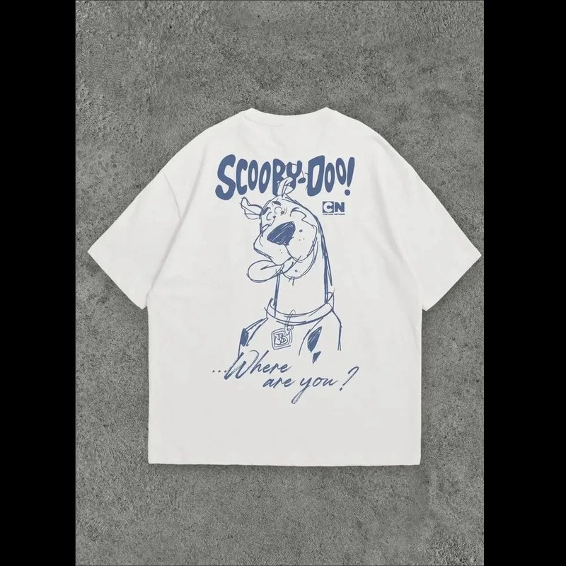 Scooby-Doo Cartoon Print Loose Short-Sleeved T-Shirt for Women, Casual, Versatile, Cute and Fun Short-Sleeved Pure Cotton Round-Neck Top