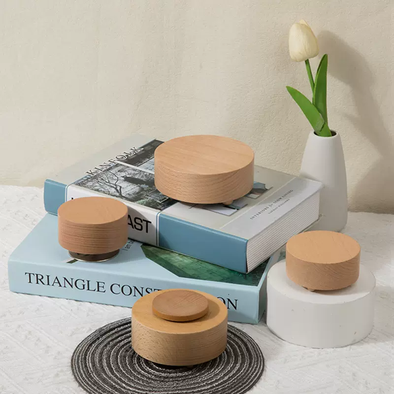 跨境 圆形八音盒底座木制音乐盒旋转发条音乐盒diy圣诞音乐盒礼物