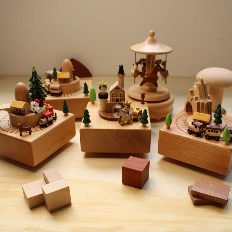 Wooden Creative Music Box Carousel Wooden Train Home Decoration Crafts Birthday Gift