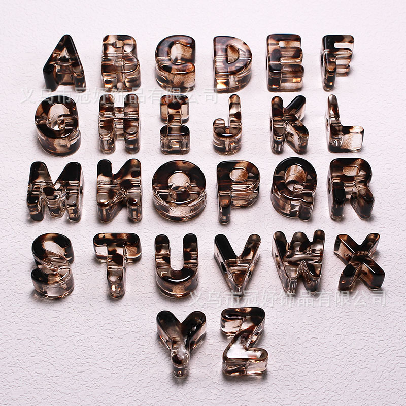 6mm Large Hole Acrylic English Letters Uv Leopard Print Casual Shoe Buckle DIY Building Blocks Handmade Beaded Phone Chain Accessories