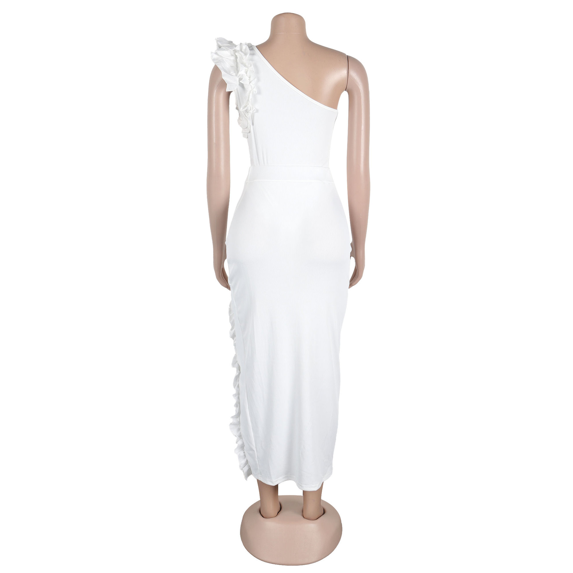 362g Weight Sleeveless Sleeve Length Polyester Fabric Type Skirt Co-ord Set Sets Type 2 Pieces Set Quantity Holiday Occasion One Shoulder Neckline Slim Fit Type Solid Color Pattern Summer Season Women's Gender Frill Design Elegant Style Holiday Women's Elegant Solid Color Polyester Frill Skirt Co-ord Set Skirt Sets 52