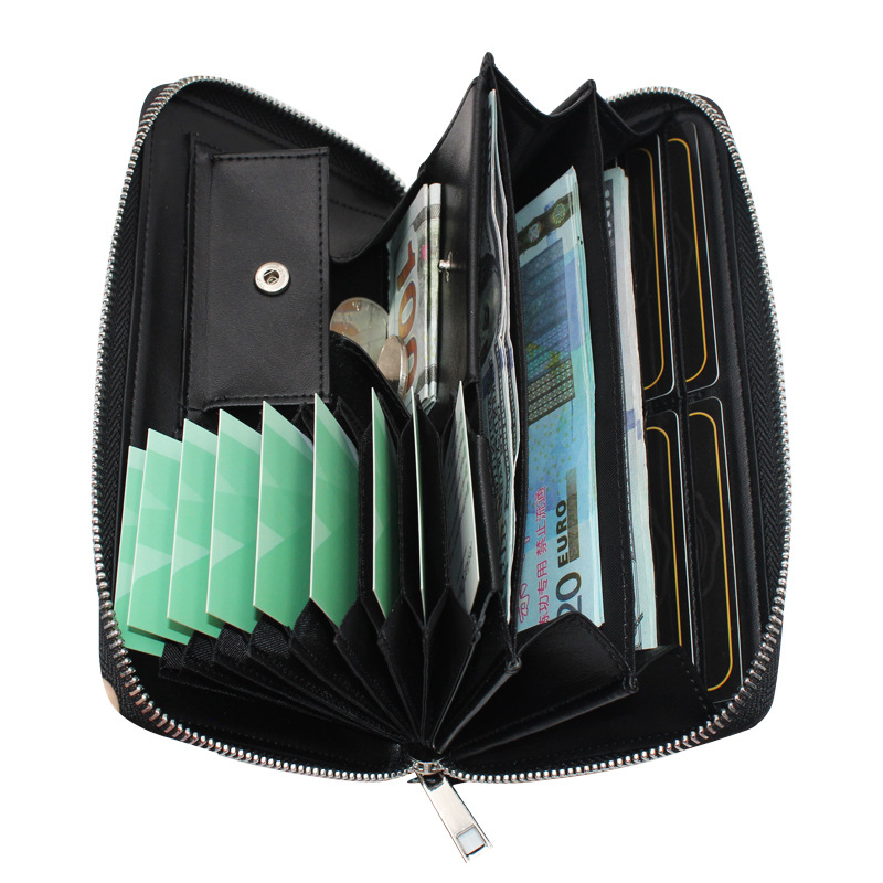 Comercio exterior Lotte estilo japonés bolso de tela larga bolso de cuero de negocios para hombres bolso de cremallera de órgano multifuncional portátil