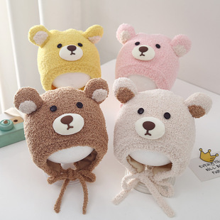 Baby plush hat autumn and winter children's cartoon bear shape earmuffs male and female baby thickened warm pullover hat