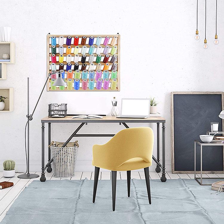 Montada en la pared de madera de pino plegable estante de la bobina hilo de coser hilo de cera bobina de almacenamiento de hilo estante de la peluca estante de la bola de hilo de madera