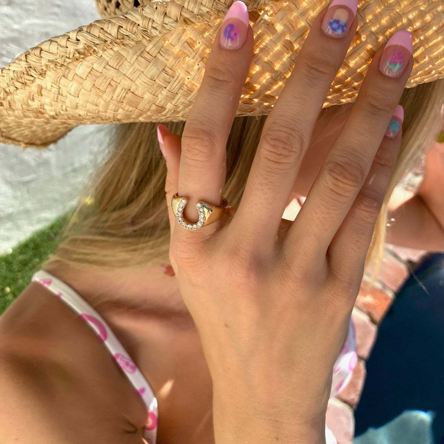 Fashion U Shape Copper Inlay Zircon Rings 1 Piece