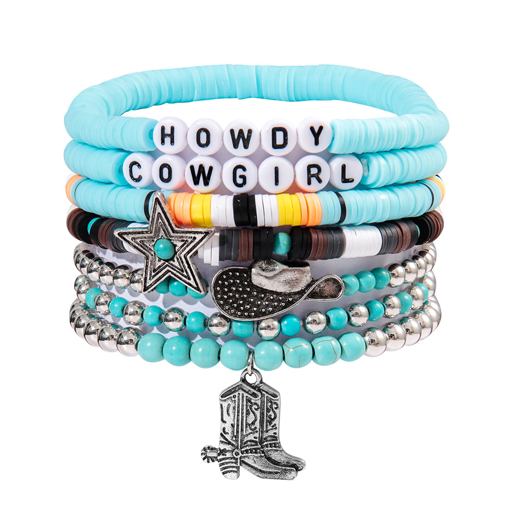 49g Weight Alloy Pendant Material Bracelets Classification Beaded, Turquoise Chain Material 1 Set Quantity Daily Occasion Beaded, Alloy, turquoise Material Cross, Cattle, Boots Pattern Women's Gender Retro Style Retro Cross Cattle Boots Beaded Alloy Turquoise  Beaded Bracelets Wholesale 18