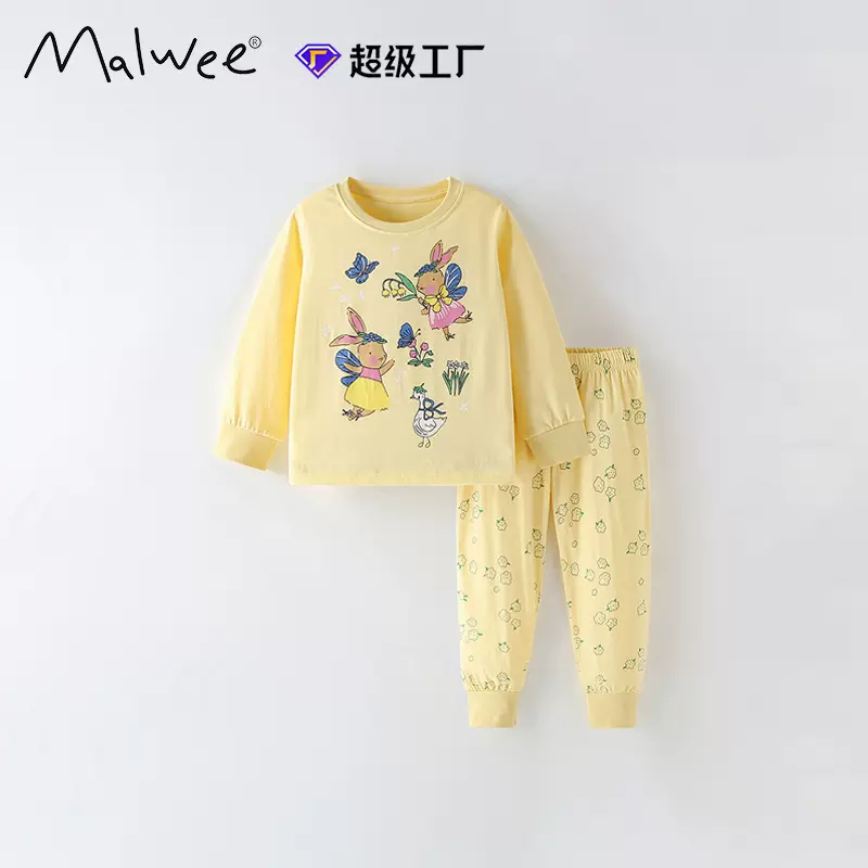 跨境malwee女童套装秋冬新款欧美中小童T恤衫洋气小女孩秋两件套