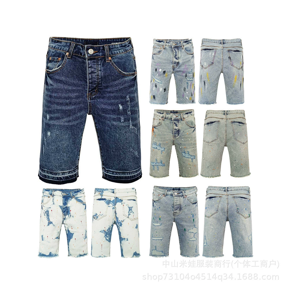 Фабрика прямых продаж хип-хоп джинсовые шорты брюки мужской тренд ручной работы окрашенные брюки ножки штанина шлифовальные джинсы pb-брызги