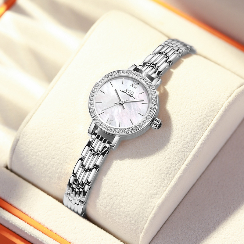 Atq Cross-Border Women's Watch Mother-Of-Pearl Small Silver Watch Niche Women's Light Luxury Bracelet Watch Women's High-Value Watch