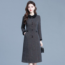 中年妈妈长袖连衣裙早秋冬上档次品牌高档a字广州十三行旗袍腰裙