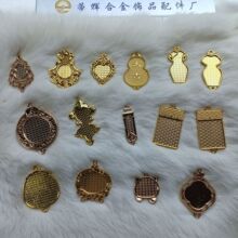 新葫芦锦鲤花型吊坠配件 DIY掐丝点翠宋锦底胚合金饰品配件厂家