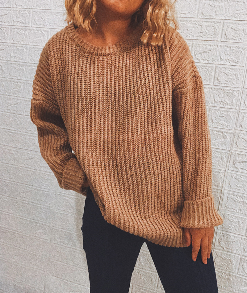 Round Neck Long-Sleeved Knitted Sweater NSSX104233