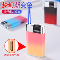 Rocker arm gradient lighter metal windproof perspective window gas blue flame gift gradient color printing cartoon lighter