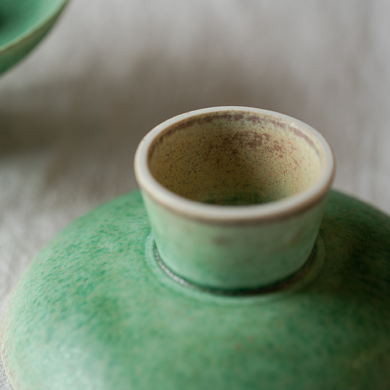 日式手工绿色窑变陶瓷茶点盘陶瓷小果盘糕点复古高足零食盘托盘|undefined
