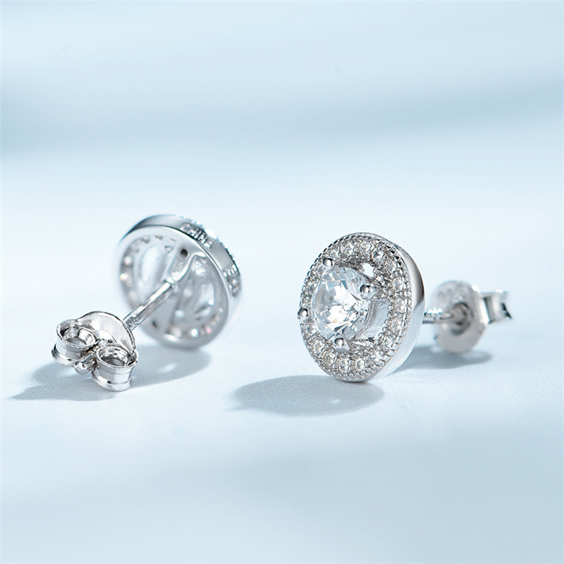 隆龙珠宝 2021年新款925银欧美小巧精致时尚简约白色锆石圆形耳钉