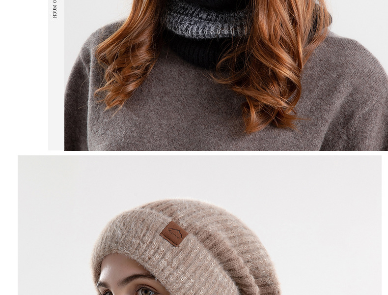 9971 Winter Bicolor Kinder Verdickter Warmer Gehörschutz Wollplüsch Hals Zweiteilige Strickmütze_voghion.com