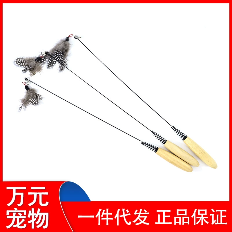 Палочка-дразнилка для кошек с деревянной ручкой, пружинная дразнилка, гибкая и прочная, сменные перья, 100 штук, без пульта дистанционного управления, бесплатная доставка.