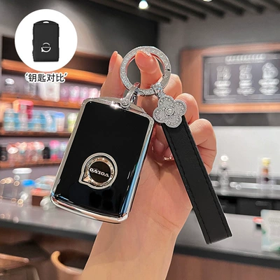Car key bag, Special Volvo Key Cover for - option-b-business-black-single-case-diamond-studded-four-leaf-clover-lanyard