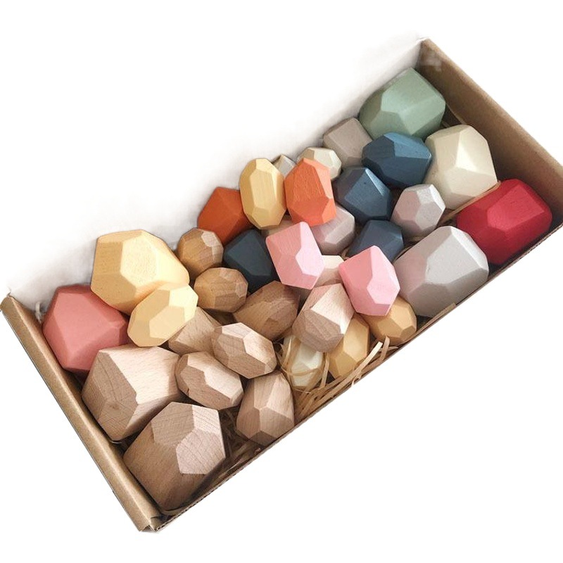 Piedra laminada de madera para niños transfronterizos piedra de color Montessori equilibrio cognitivo jengle educación temprana bloques de construcción educativos juguete