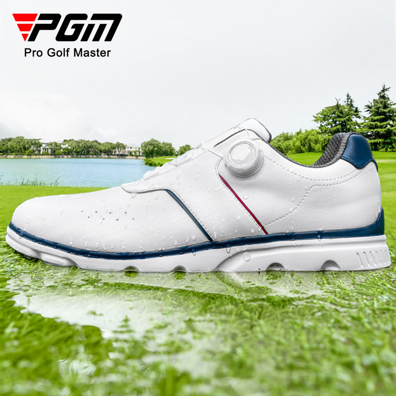 Giày golf nam PGM siêu nhẹ thoáng khí chống trượt núm vặn dây — Xz347-trắng xanh đỏ [IP mềm cao su giữa]