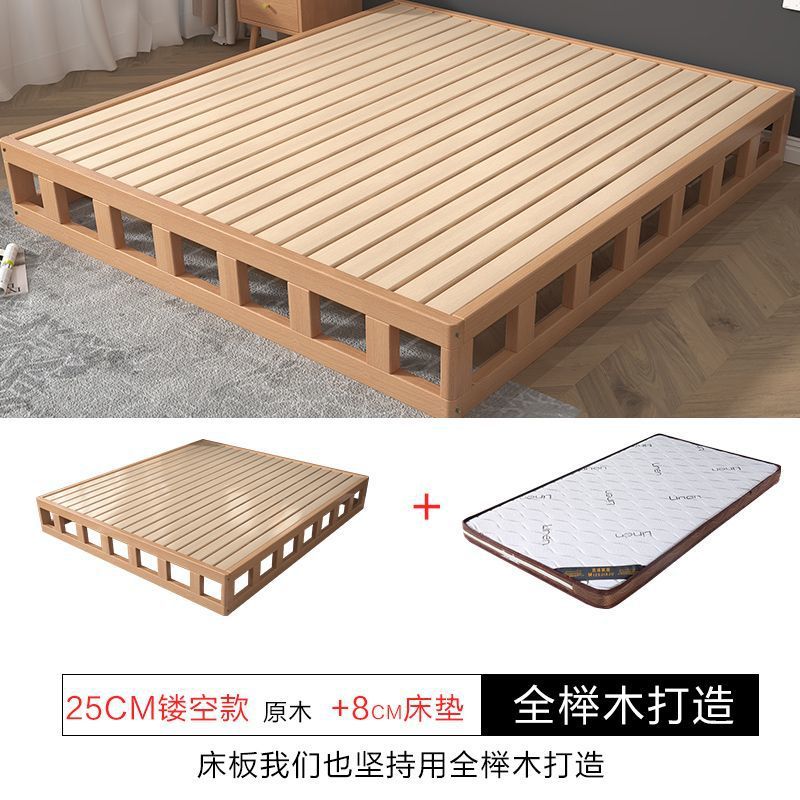 Madera de haya, cama de tatami japonesa, cama de piso, cama de madera maciza, cama sin cabezal de cama, cama doble de pino moderna y simple, cama baja image 20