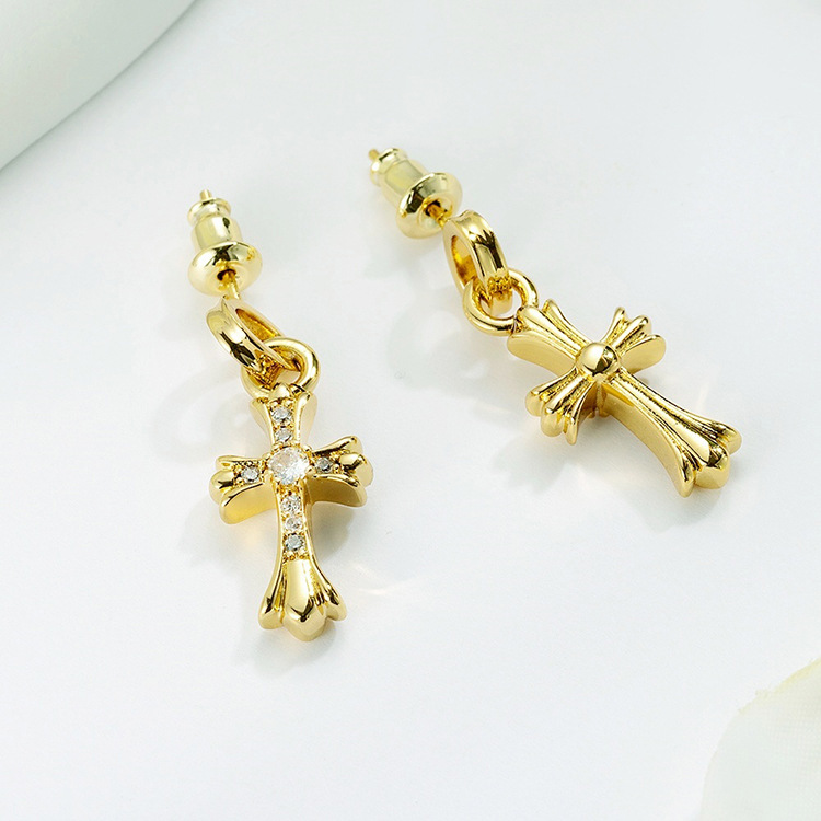 1 Pair IG Style Cross Plating Inlay Copper Artificial Pearls Zircon Earrings display picture 3