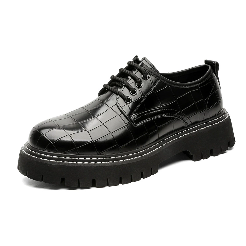 1101 Casual leather shoes men's retro casual shoes cross-border lace-up thick sole height-enhancing shoes
