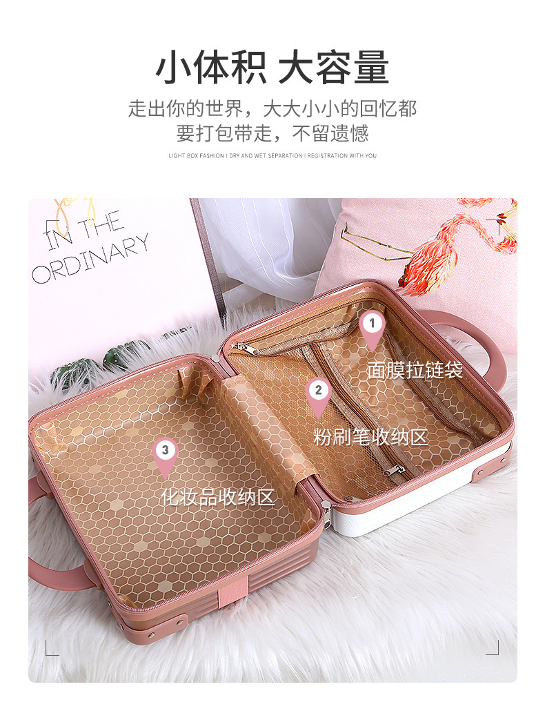 Hard Shell Cosmetic Travel Case, 14 Inch Mini Travel Hand Luggage with Elastic Band, Portable ABS Carrying Makeup Case Suitcase Train Cosmetic Bag for Travel, Camping, Business Trip