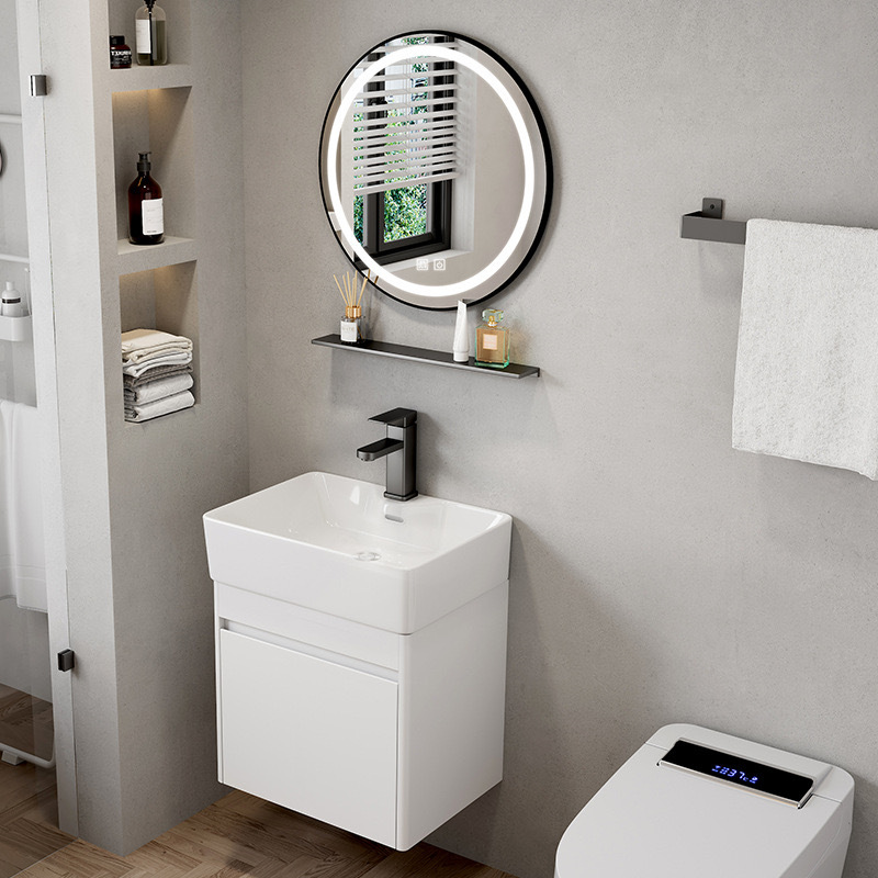 Espacio de aluminio gabinete de baño apartamento pequeño tipo de casa de alquiler cerámica en un lavabo lavabo lavabo esquina redondeada
